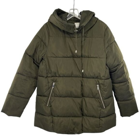 Mango Jackets & Blazers - Mango Olive Green Puffer Coat Quilted Anorak With Hood
